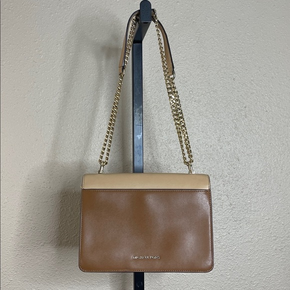 Micheal Korrs Jade Large Tri-Color Leather Crossbody Bag With Gold Tone Chain - Picture 6 of 15